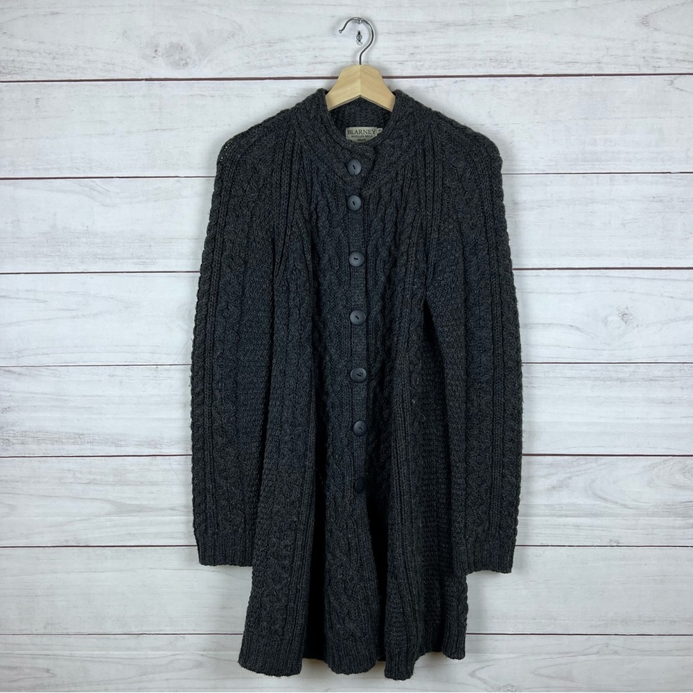 Blarney Woollen Mills Ireland Long Cable Knit Cardigan Sweater fits like Small